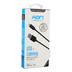 CABLE USB A LIGHTNING 2MTS NEGRO MARCA AON