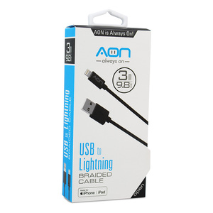 CABLE USB A LIGHTNING 3MTS NEGRO MARCA AON