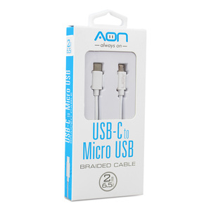 CABLE TIPO C A MICRO 2MTS BLANCO MARCA AON