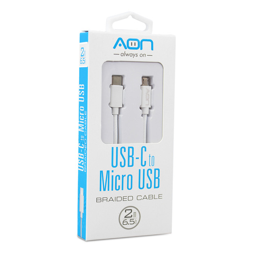 CABLE TIPO C A MICRO 2MTS BLANCO MARCA AON