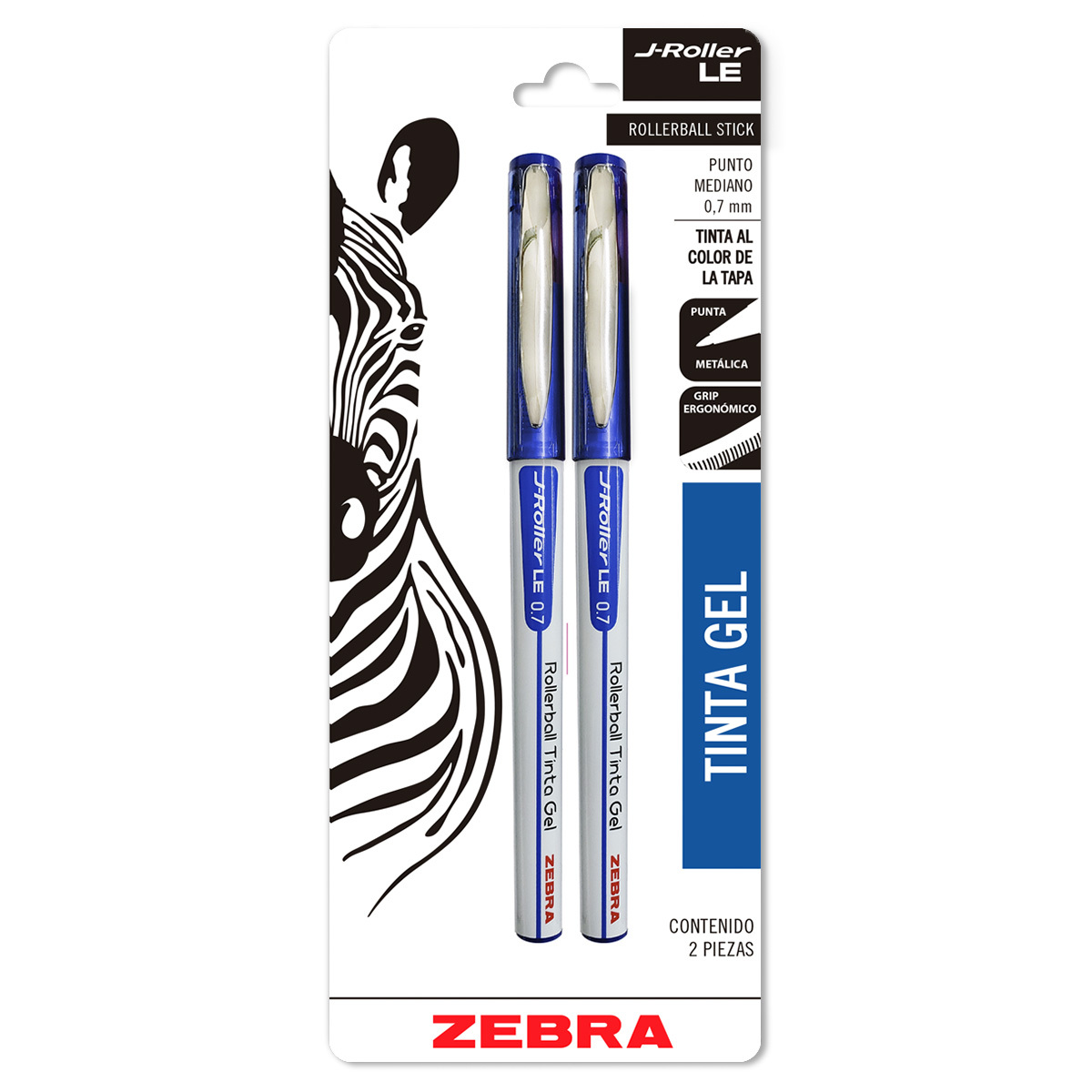ROLLERBALL ZEBRA J-ROLLER AZUL 2U (TINTA GEL , PUNTO MEDIANO 0.7MM)