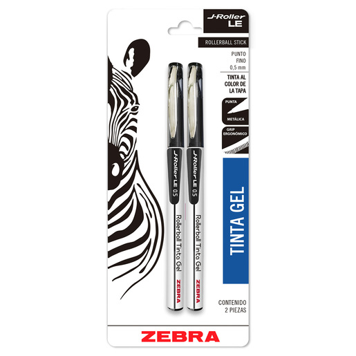 ROLLERBALL ZEBRA J-ROLLER NEGRO 2U (TINTA GEL , PUNTO FINO 0.5MM)