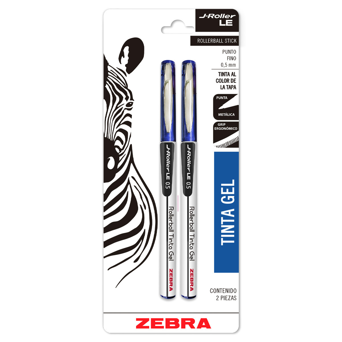 ROLLERBALL ZEBRA J-ROLLER AZUL 2U (TINTA GEL , PUNTO FINO 0.5MM)