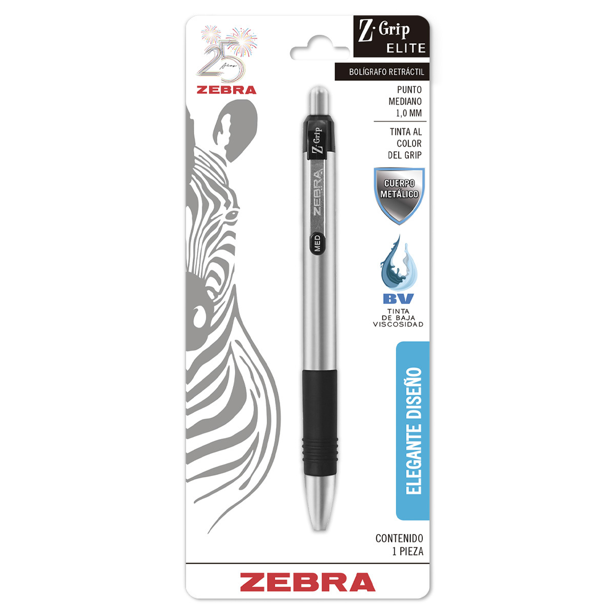 BOLIGRAFO RETRACTIL ZEBRA Z-GRIP ELITE NEGRO 1U (1,0 MM)