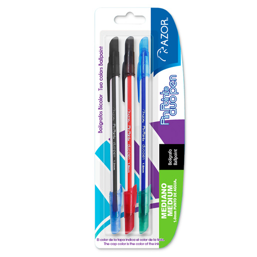 BOLIGRAFO AZOR AZOR AZOR DUO3U NEGRO/AZUL,NEGRO/ROJOYAZUL/VERDE 1.00MM