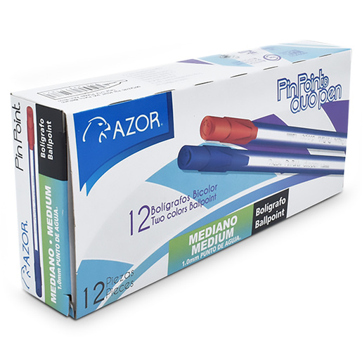 BOLIGRAFO AZOR PIN POINT DUO AZUL-ROJO 12U PUNTA DE AGUJA 1.0 MM