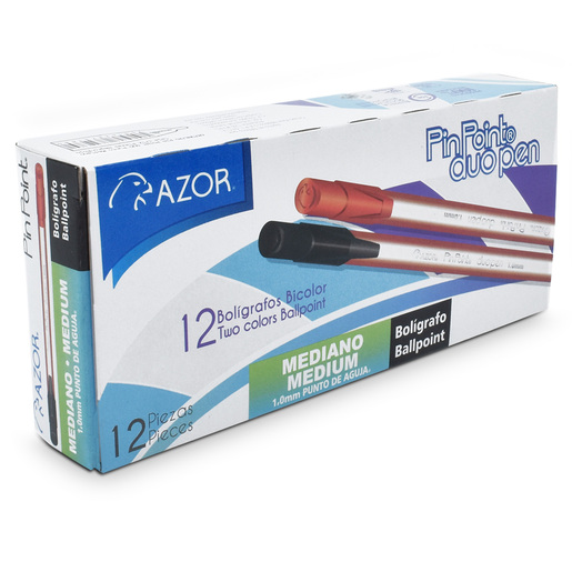 BOLIGRAFO AZOR PIN POINT DUO NEGRO-ROJA 12U PUNTA DE AGUJA 1.0 MM