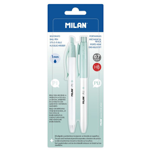 SET MILAN BOLIGRAFO+PORTAMINA CAPSULE SILVER AZUL