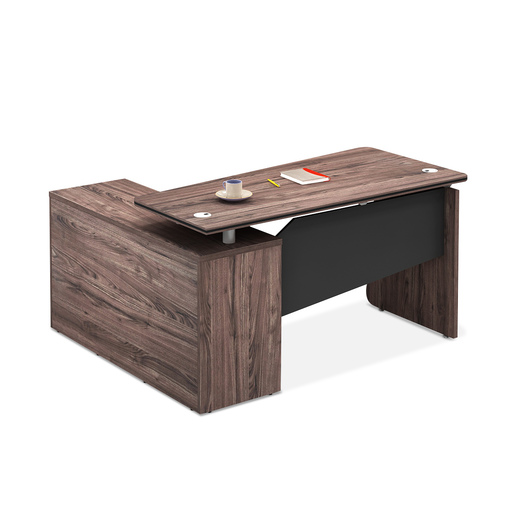 ESCRITORIO EN L CAFE Y GRIS CON ENTREPANOS Y 3 GAVETAS