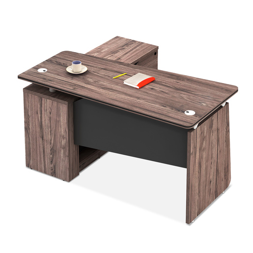 ESCRITORIO EN L CAFE Y GRIS CON ENTREPANOS Y 3 GAVETAS