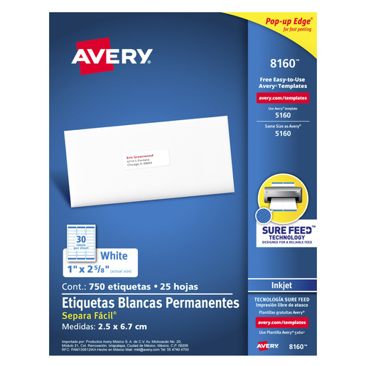 ETIQUETA BLANCA PERMANENTE INKJET 2.5 CM X 6.7 CM PAQ 750