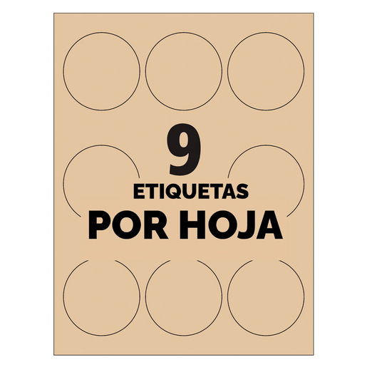ETIQUETA REDONDA KRAFT LÁSER/INKJET, 6.35 CM DIÁMETRO, 90 PZ.