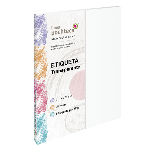 ETIQUETA ADHESIVA CARTA TRANSPARENTES, 20 HOJAS, TAMANO 216 X 279mm