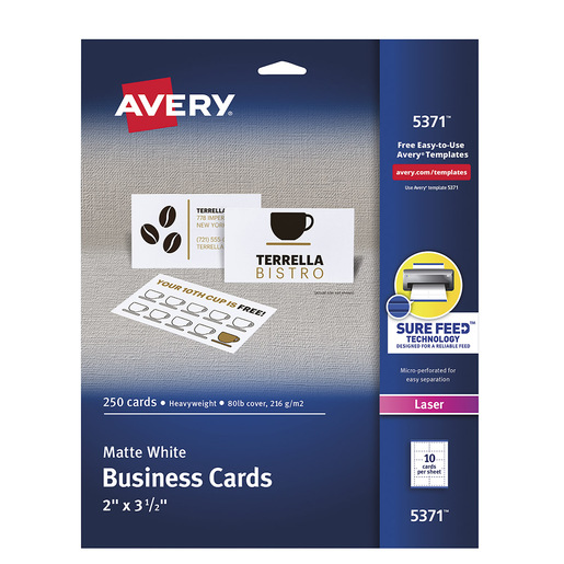 TARJETAS DE PRESENTACIÓN BLANCAS LÁSER 250 TARJETAS, 5 X 8.9