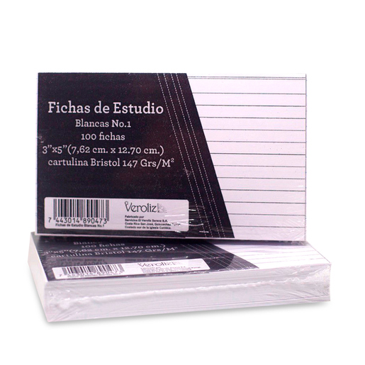 PAQUETE X 100 FICHAS RAYADAS BLANCAS 3X5