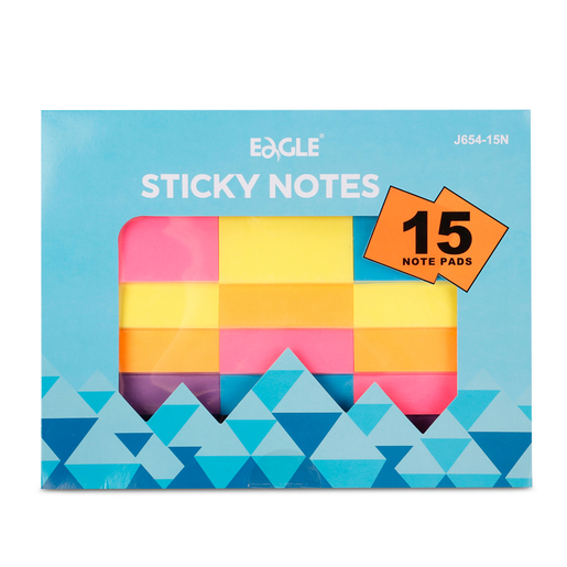 SET DE NOTAS ADHESIVAS 45H EAGLE 15U (MEDIDA 3  X 3 , COLORES NEON AMARILLO, NARANJA, ROSADO, AZUL Y MORADO)