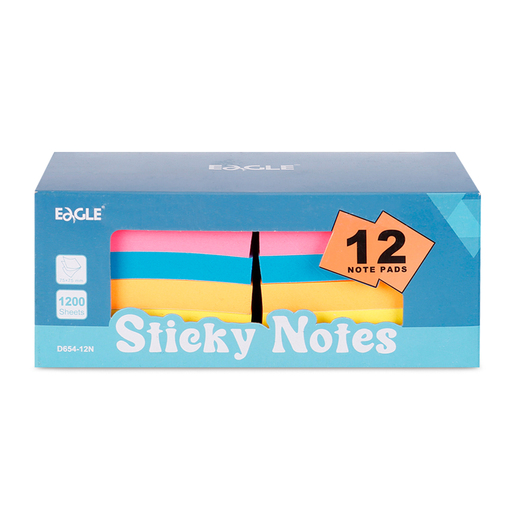 SET DE NOTAS ADHESIVAS 100H EAGLE 12U (MEDIDA 3  X 3 , COLORES NEON AMARILLO, VERDE, NARANJA, ROSADO, AZUL Y MORADO)