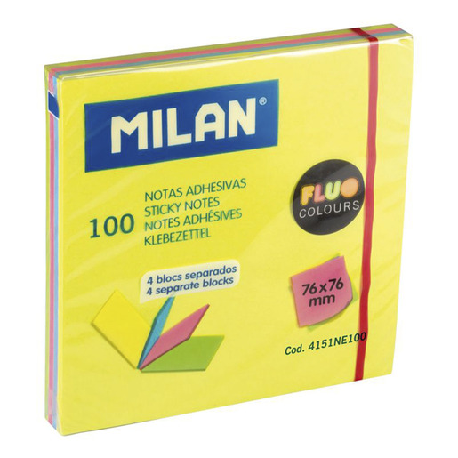 NOTAS ADHESIVAS MILAN 3 X 3 4 COLORES 100H