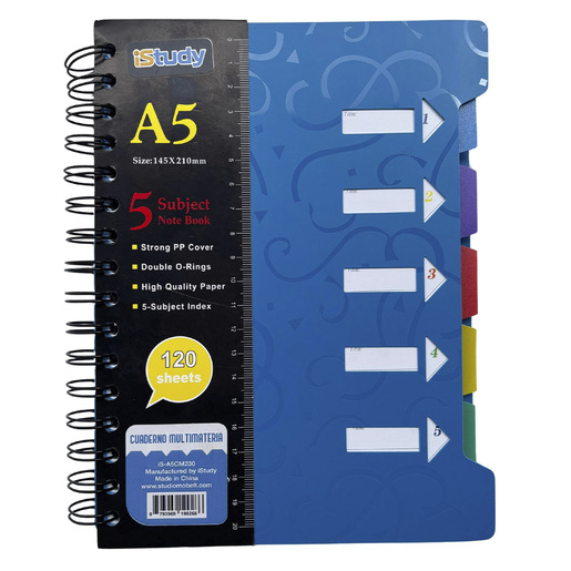 Multimate 5 CUADERNO ESPIRAL ISTUDY A5 MULTIMATERIAS 5 DIVISIONES 70G COLORES ...
