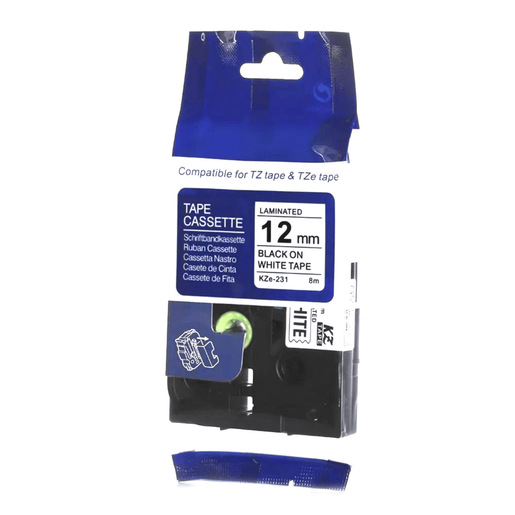 CINTA BROTHER NEGRO SOBRE BLANCO 12MM TZE231