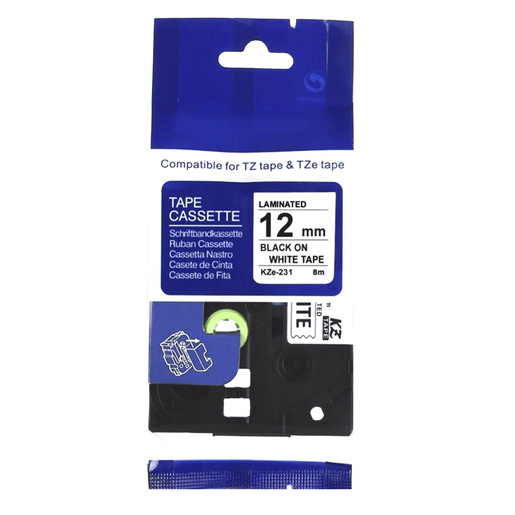 CINTA BROTHER NEGRO SOBRE BLANCO 12MM TZE231