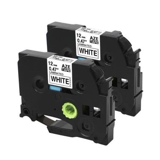 CINTA BROTHER NEGRO SOBRE BLANCO  12MM TZE231 2PK