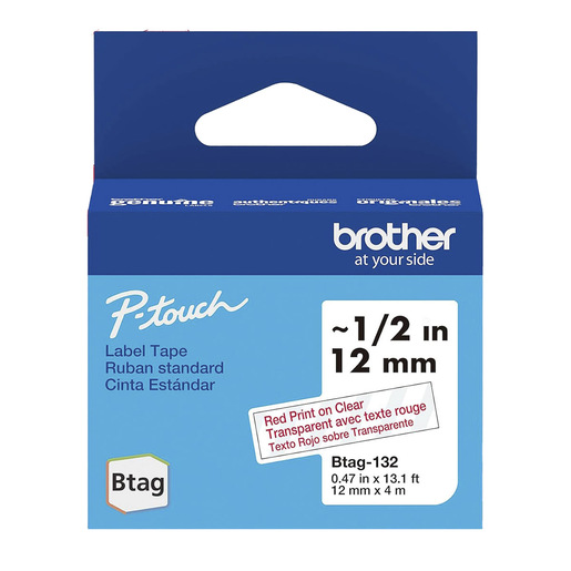 CINTA BROTHER P-TOUCH BTAG132 TINTA ROJA SOBRE TRANSPARENTE 12MM