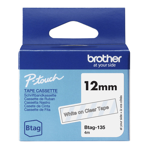 CINTA BROTHER P-TOUCH BTAG135 TINTA BLANCO SOBRE TRANSPARENTE 12MM
