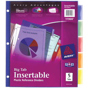 SEPARADORES PLÁSTICOS INSERTABLES 5 PESTAÑAS MULTICOLOR.