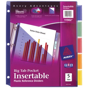 SEPARADORES PLÁSTICOS INSERTABLES CON BOLSAS INTERIORES 5 PESTAÑAS MULTICOLOR